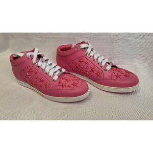 Jimmy Choo "Miami" Pink Star Studded Sneakers Size 6 High-Top Leather Women's